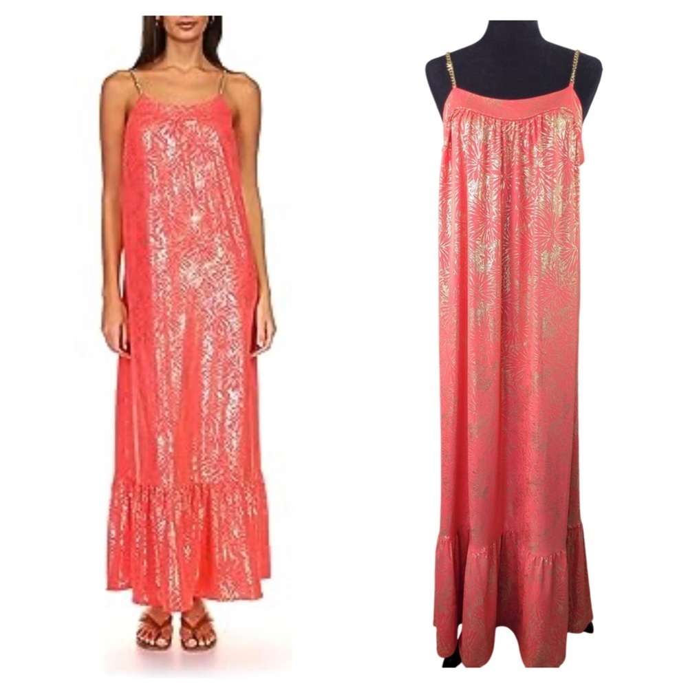 NWT Michael Kors orange with gold shoulder chain maxi dress loose fit size M